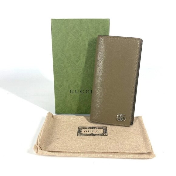GUCCI 428740 Long wallet Double G GG Marmont Two fold Long Wallet Leather khaki - Picture 1 of 16